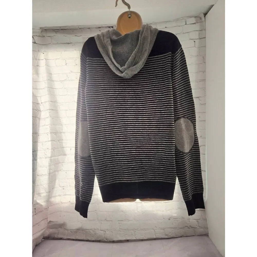 Ed Hardy Unisex Size Large Grey/Black Stripe Wool Blend Full Zip Hooded Sweater